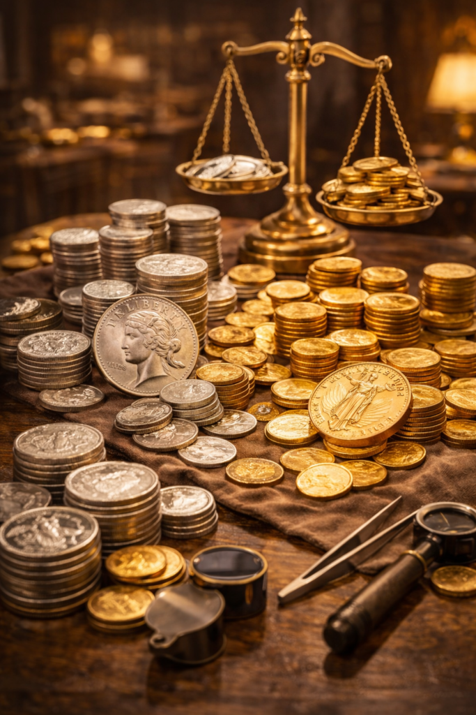Pièces en or et en argent